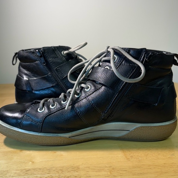ECCO Soft Black Leather Lace Up Side Zip Ankle Hi-Top Men's Shoes EU 39 Buckle - Picture 6 of 8